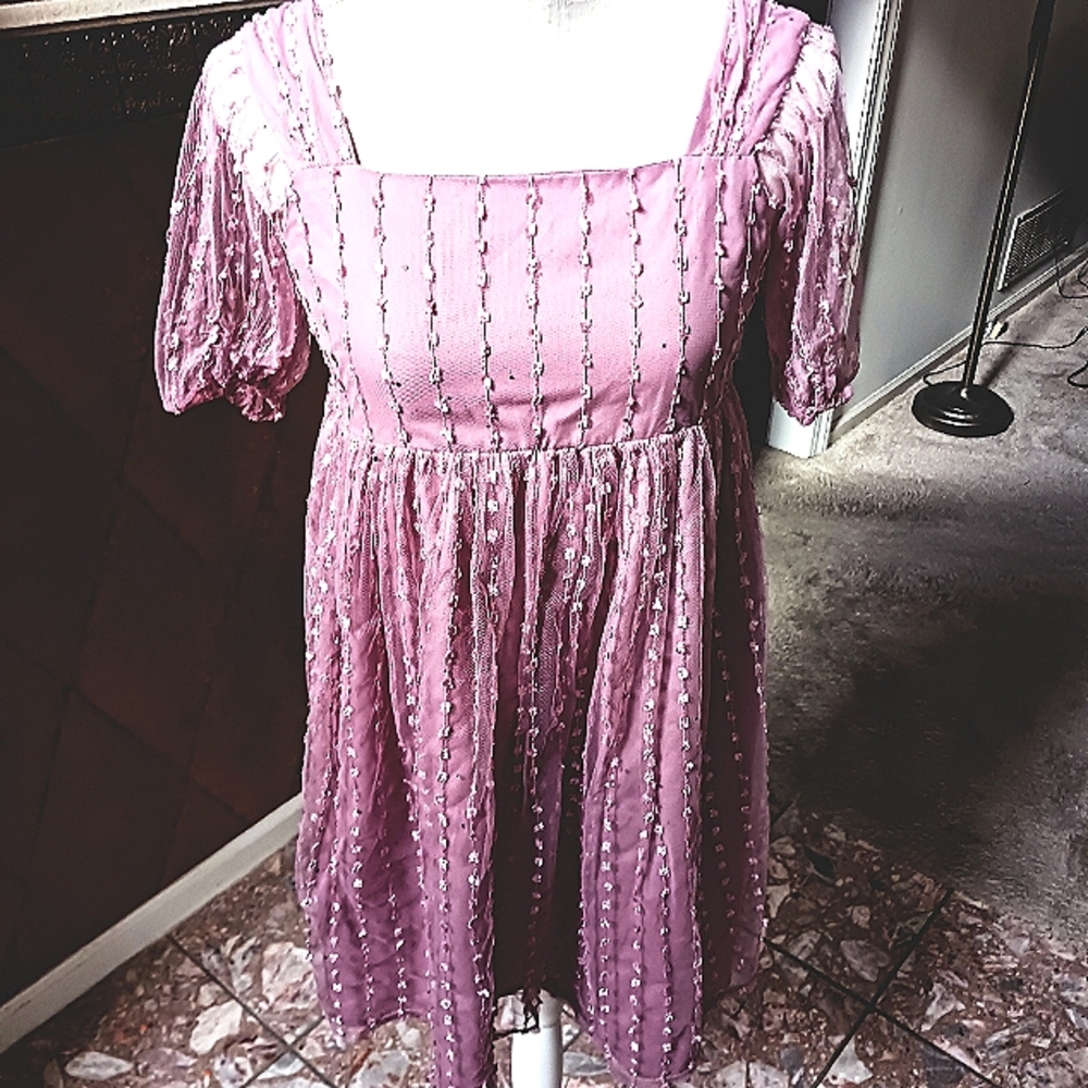 WONDER Nation Girl's Sheer Elbow Sleeves Square Neck Fushia Dress Plus Size 16